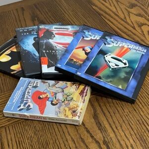 BATMAN, DARK KNIGHT, BATMAN VS SUPERMAN, SUPERMAN THE MOVIE & 2 DVDs +bonus book